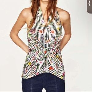 Zara Floral striped halter top Size XS